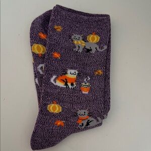 Purple Cat Fall Patterned Socks